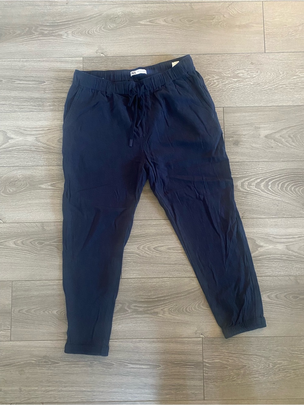 Zara Linen Men's Navy Lightweight Jogger Pants - Casual Drawstring